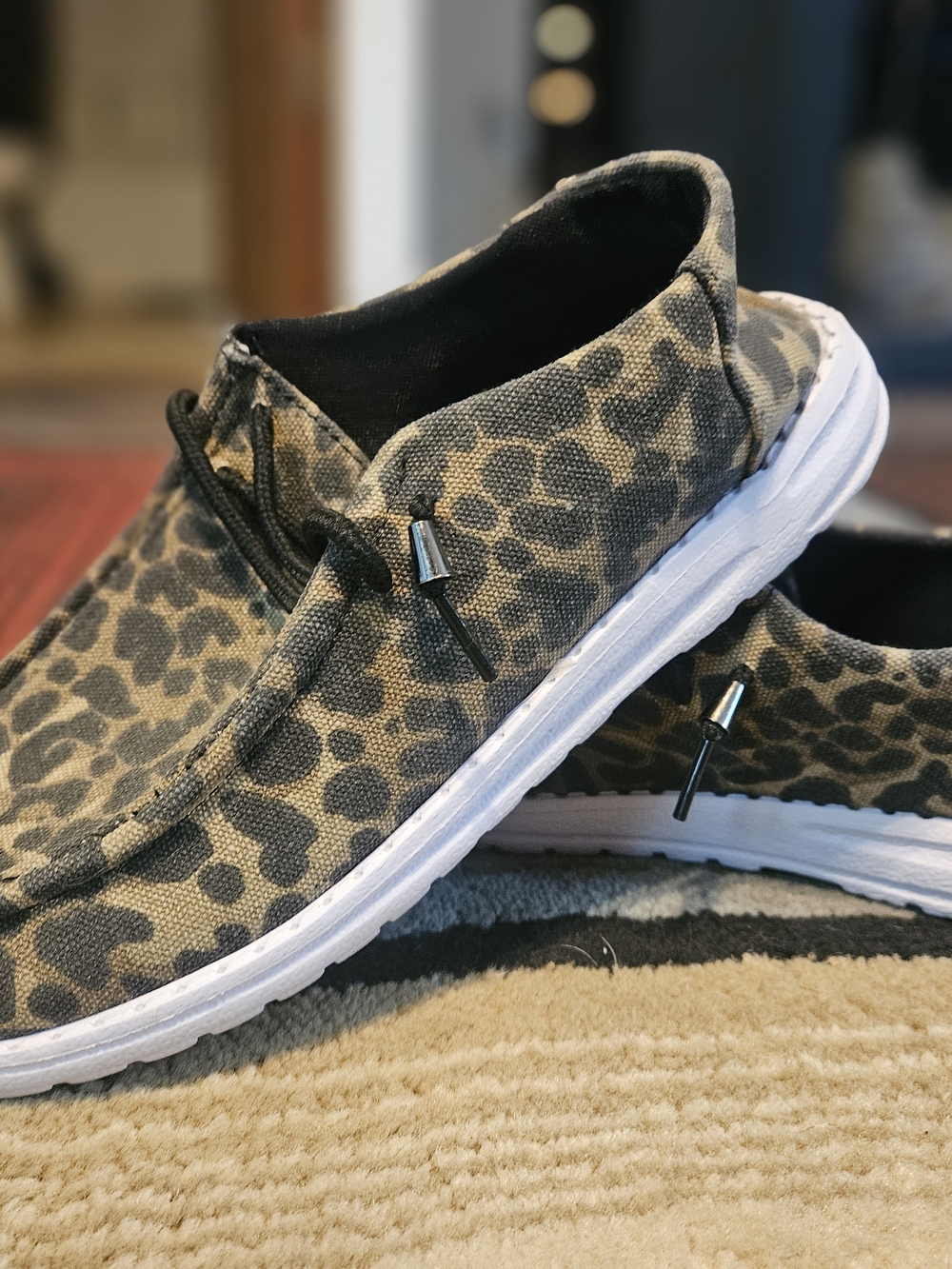 Leopard Print Slip-On Canvas Sneakers - Women's Tan
